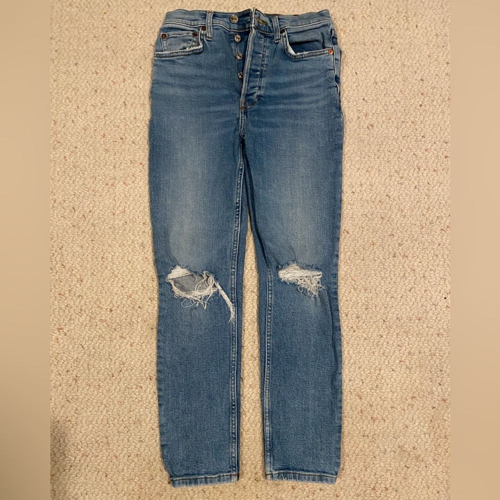Re/Done Classic Distressed Blue Straight Denim